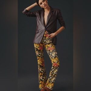 MOTHER Floral Bootcut Pants in Yellow, Black & Pink